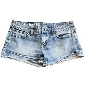 Hurley 81 Skinny Denim Jean Frayed Raw Hem Shorts Size 28